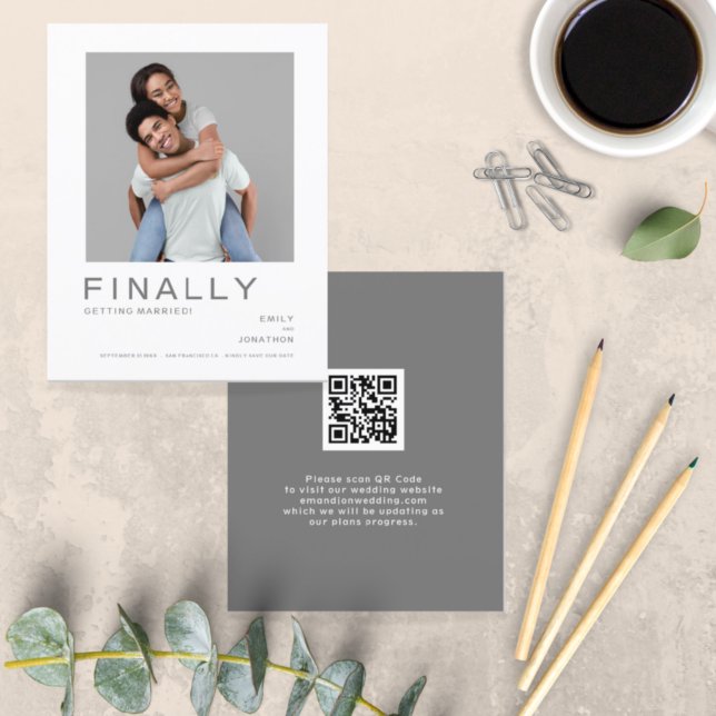 Budget Photo Simple QR Code Grey Save The Date (Creator Uploaded)