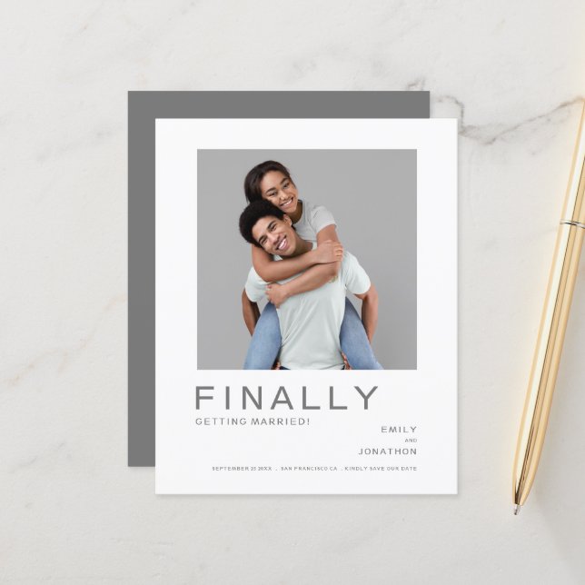 Budget Photo Simple Typography Grey Save The Date (Front/Back In Situ)