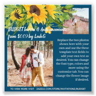 BUDGET Photo Sunflower Text Template Invites  ANY Print