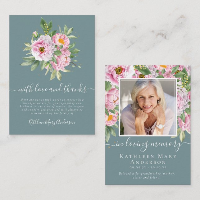 Budget Photo Sympathy Floral Funeral Thank You Not Card (Front/Back)