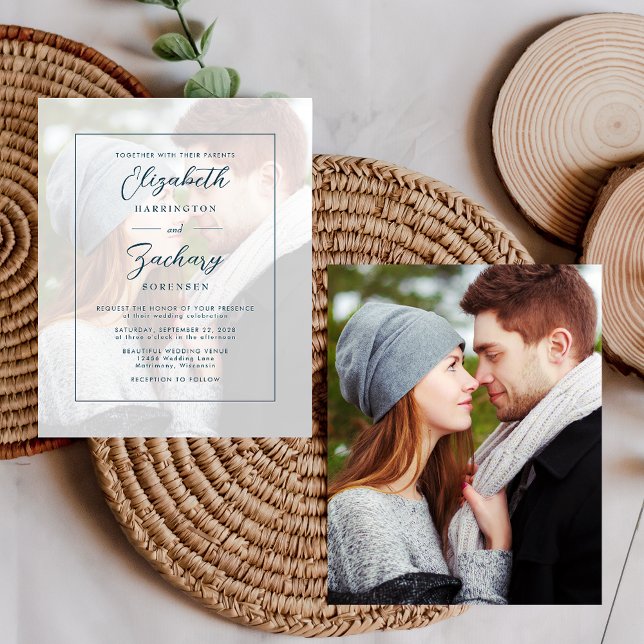 Budget Photo Teal Script Wedding Invitation (Creator Uploaded)