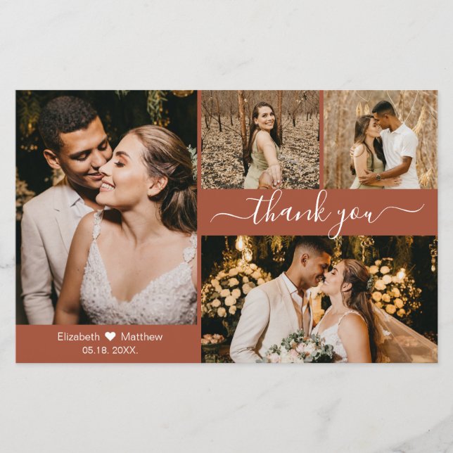 Budget Photo Terracotta Wedding Thank You Card (Front)