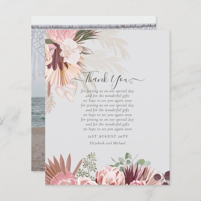 BUDGET Photo Thank You Card Pampas Grass Wedding (Front/Back)