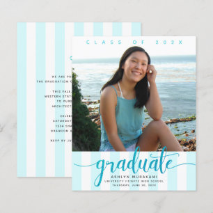 Budget photo turquoise script graduation invite