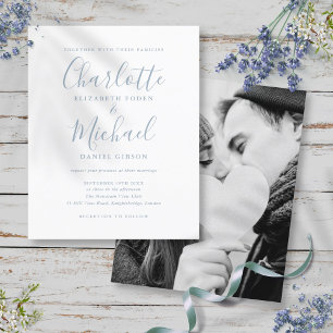 Budget Photo Wedding Dusty Blue Script Invitation