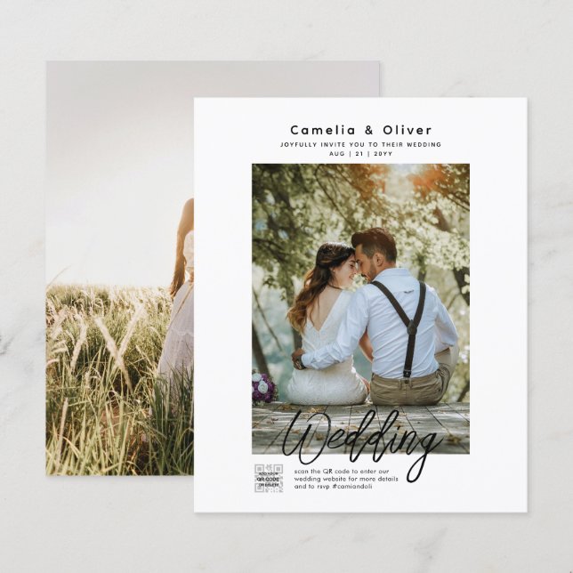Budget Photo Wedding Invitation Classic White (Front/Back)
