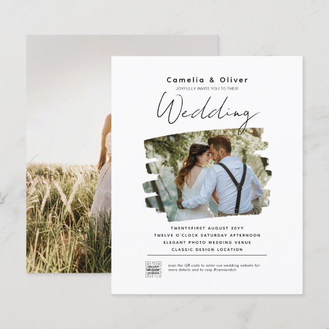 Budget Photo Wedding Invitation Classic White (Front/Back)
