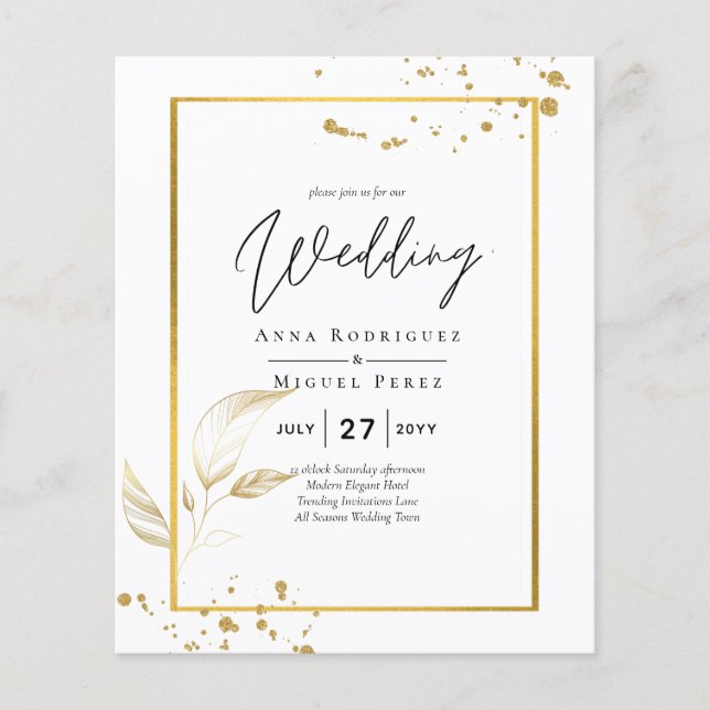 Budget Photo Wedding Invitation Classic White GOLD Flyer (Front)