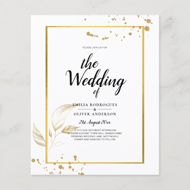 Budget Photo Wedding Invitation Classic White GOLD Flyer (Front)