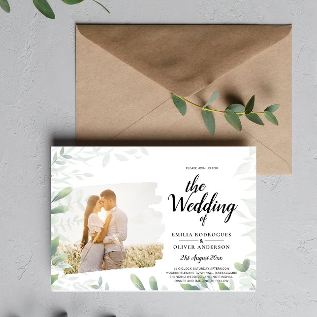 Budget Photo Wedding Invitation PHOTO Greenery  Flyer (Creator Uploaded)