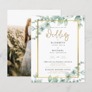 Budget Photo Wedding Invitation Rustic Botanical 