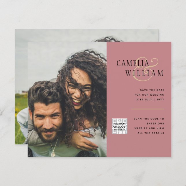 Budget Photo Wedding Invitation Save Date QR Code  (Front/Back)