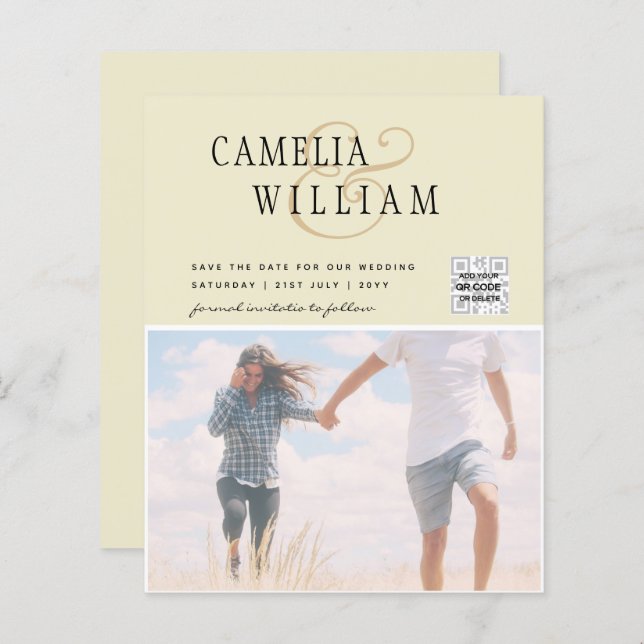 BUDGET Photo Wedding Invitation Save Date QR Code (Front/Back)