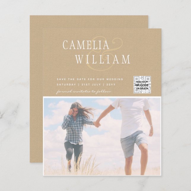BUDGET Photo Wedding Invitation Save Date QR Code (Front/Back)