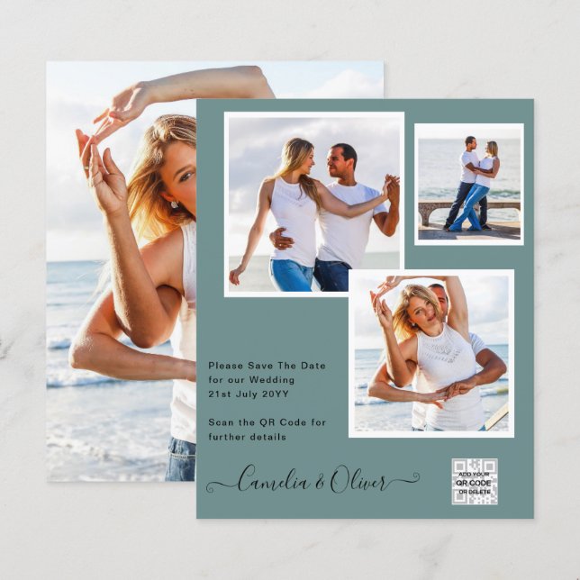 BUDGET Photo Wedding Invitation Save Date QR Code (Front/Back)