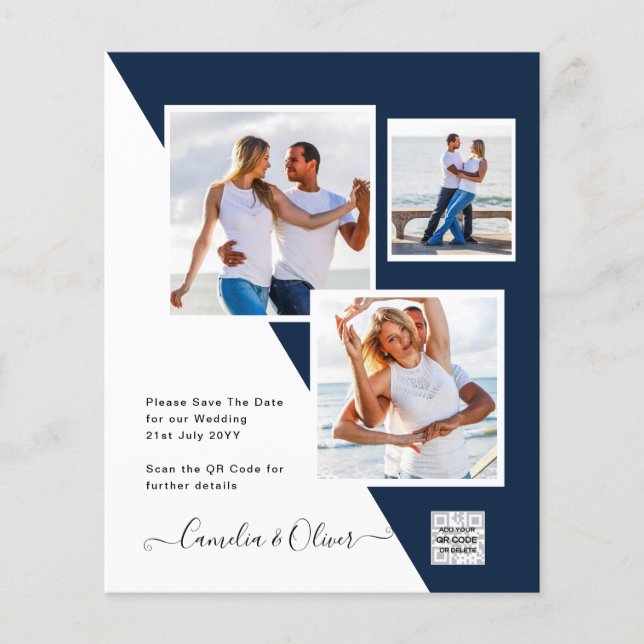 Budget Photo Wedding Invitation Save Date QR Code  Flyer (Front)