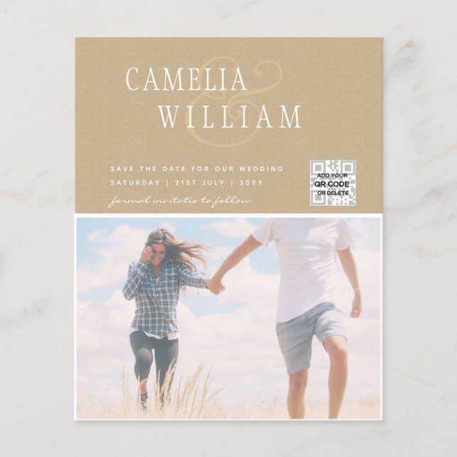 BUDGET Photo Wedding Invitation Save Date QR Code Flyer (Front)
