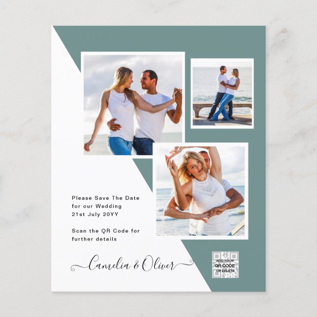 Budget Photo Wedding Invitation Save Date QR Code  Flyer (Front)