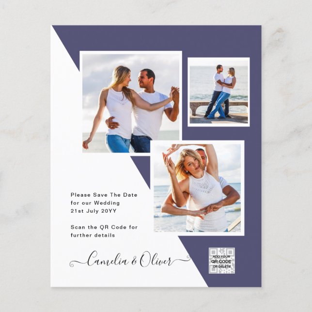 Budget Photo Wedding Invitation Save Date QR Code  Flyer (Front)