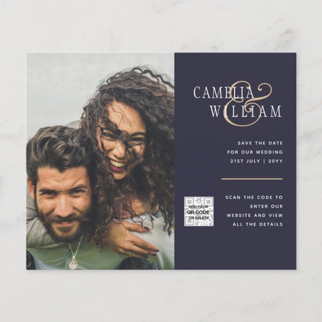 Budget Photo Wedding Invitation Save Date QR Code  Flyer (Front)