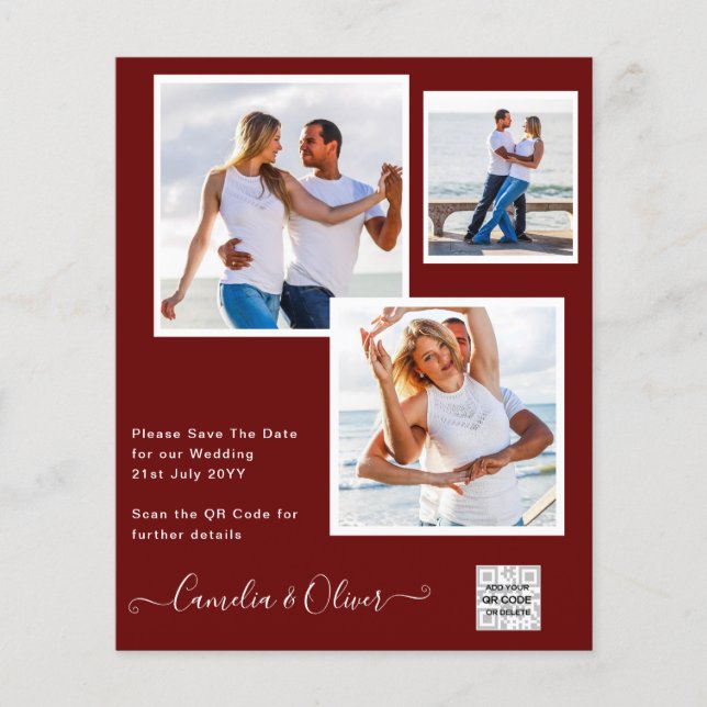 BUDGET Photo Wedding Invitation Save Date QR Code Flyer (Front)