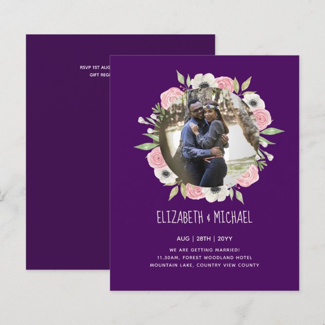 BUDGET PHOTO WEDDING INVITES - Floral Wreath (Front/Back)