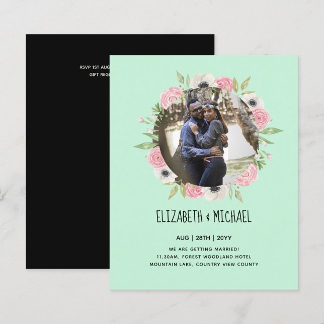 BUDGET PHOTO WEDDING INVITES - Floral Wreath (Front/Back)