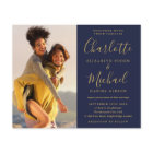 Budget Photo Wedding Navy Blue And Gold Invitation