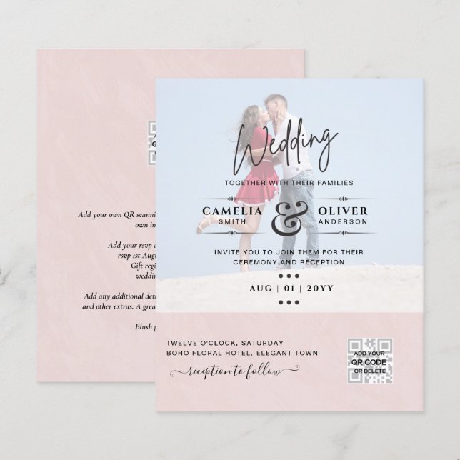 BUDGET PHOTO WEDDING QR SCANNING CODE INVITATIONS (Front/Back)