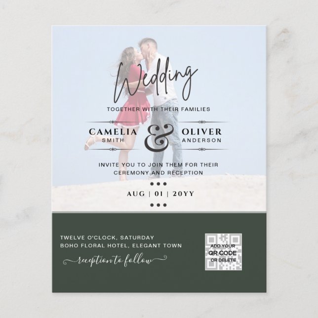 BUDGET PHOTO WEDDING QR SCANNING CODE INVITATIONS FLYER (Front)