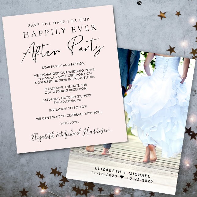 Budget Photo Wedding Reception Pink Save The Date (A stylish save the date announcement for a reception to celebrate your elopement or private wedding)