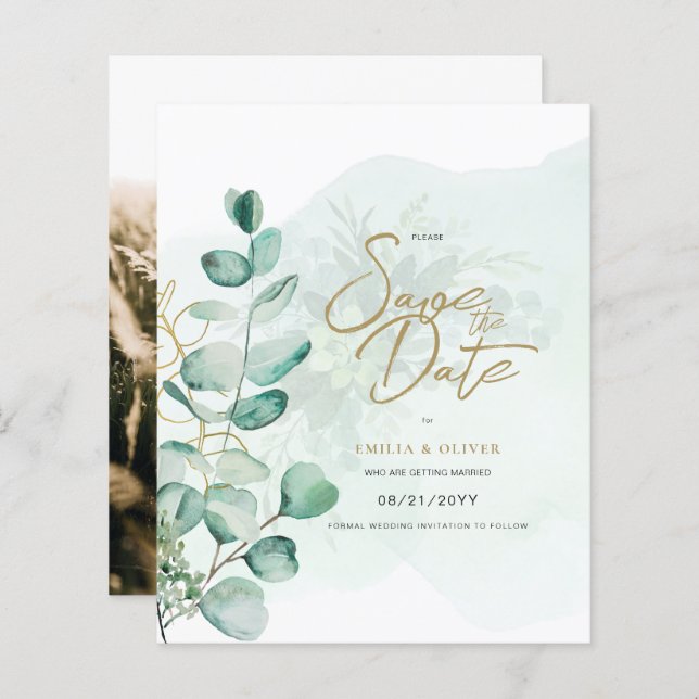 BUDGET PHOTO Wedding Save Date Rustic Botanical (Front/Back)