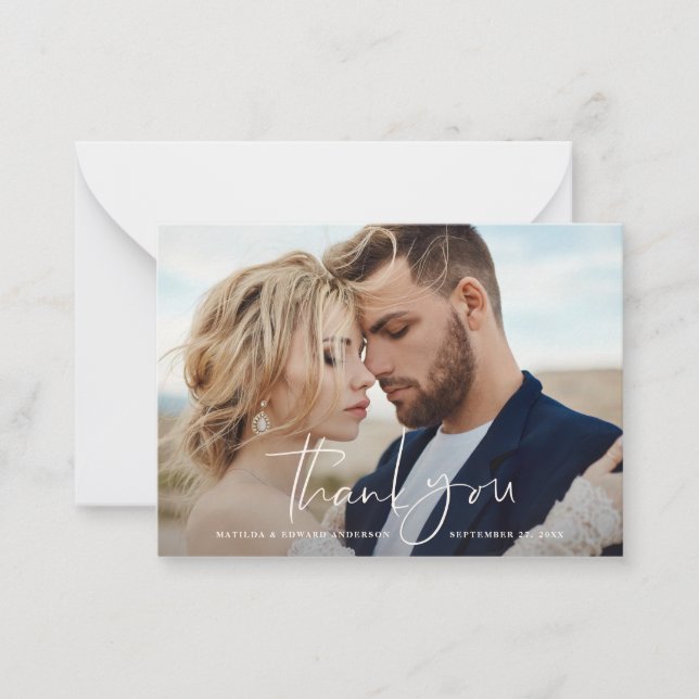 budget photo wedding thank you citrus botanical card (Front)