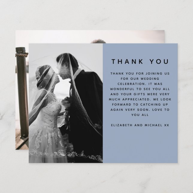 BUDGET Photo Wedding Thank You Modern Blue Simple (Front/Back)