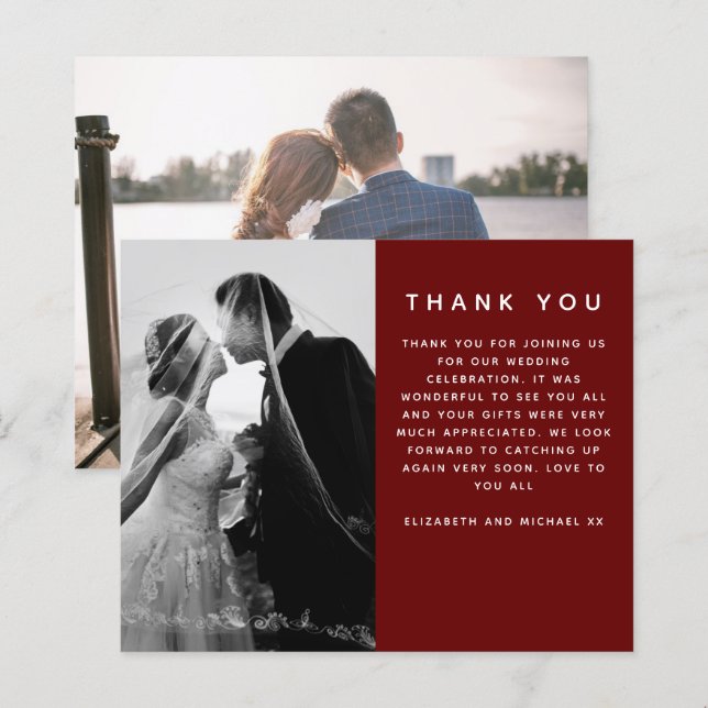 BUDGET Photo Wedding Thank You Modern Burgundy Red (Front/Back)
