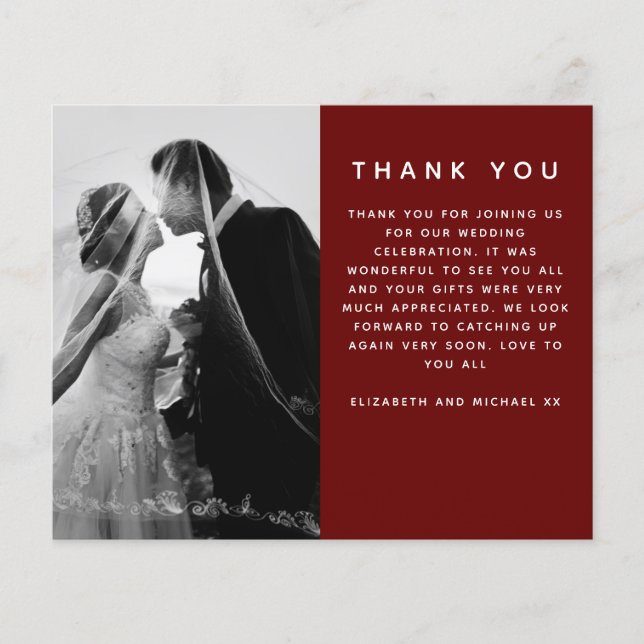 BUDGET Photo Wedding Thank You Modern Burgundy Red Flyer (Front)
