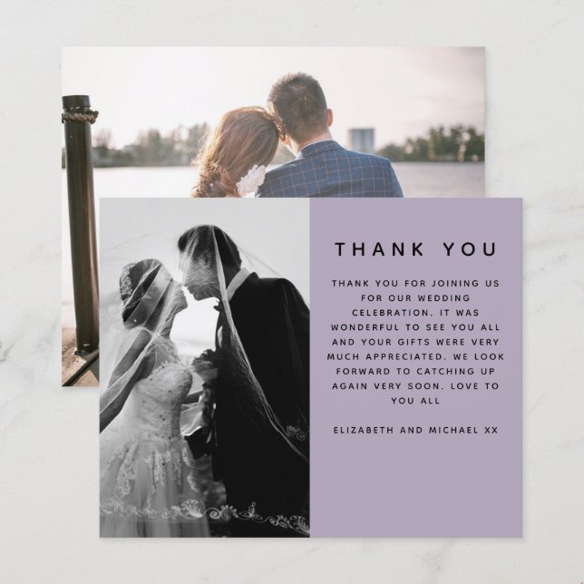 BUDGET Photo Wedding Thank You Modern Purple Plain (Front/Back)