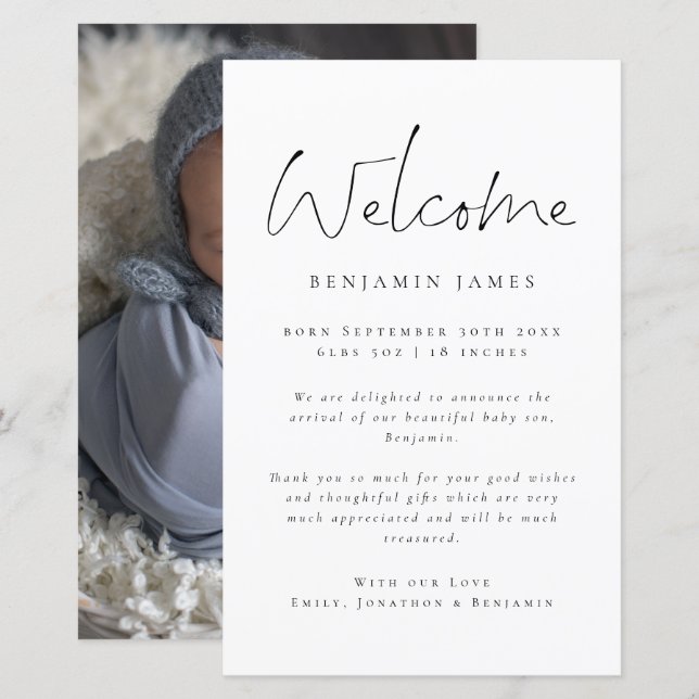 Budget Photo Welcome Thank You Birth Announcement (Front/Back)