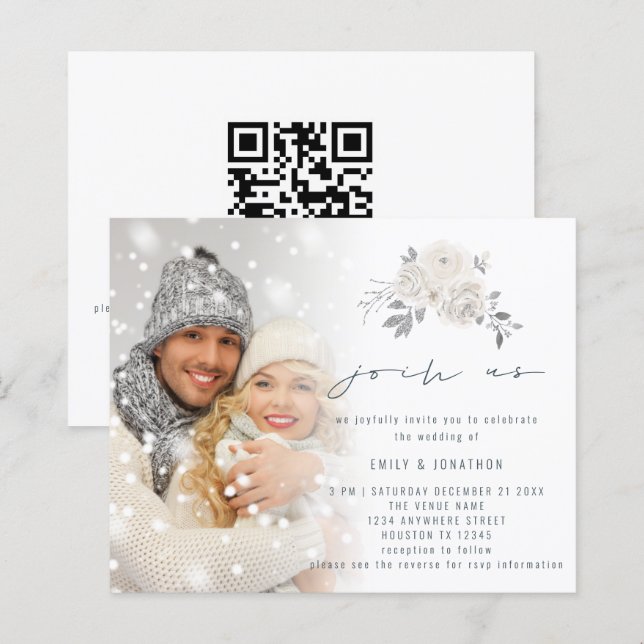 Budget Photo White Florals Join Us Wedding Invite (Front/Back)