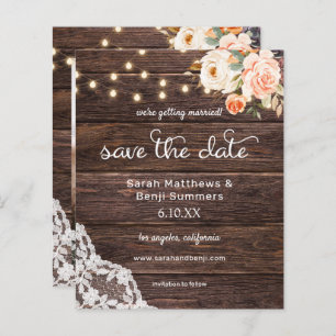 Budget Photo Wood, Lace Pink Floral Save the Date