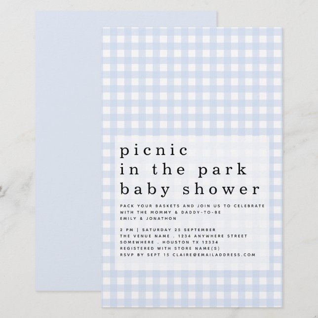 Budget Picnic Park Baby Shower Blue Gingham (Front/Back)