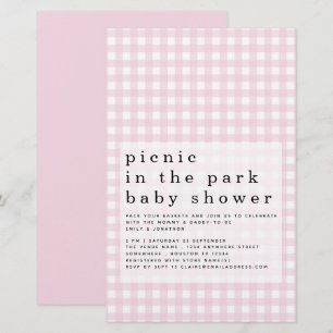 Budget Picnic Park Baby Shower Pink Gingham Invite