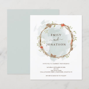 Budget Pine Berries Christmas Wedding Invitation