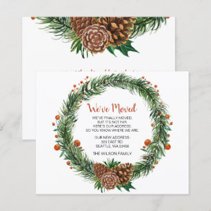 Budget Pine Cone Wreath Weve Moved Holiday Card