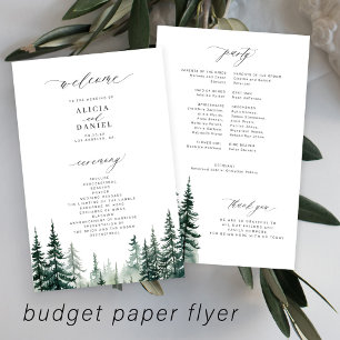 Budget pine forest destination wedding program flyer