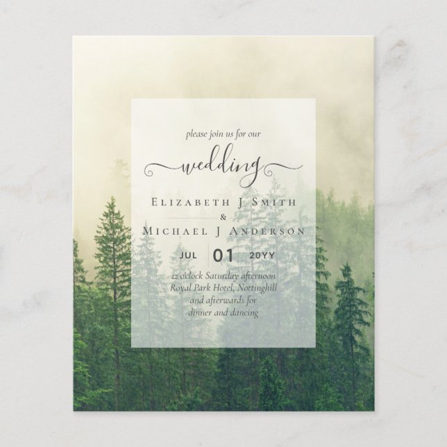 Budget Pine Trees Misty Forest Green Wedding  (Front)