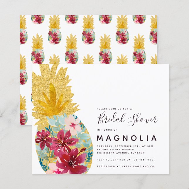 Budget Pineapple Floral Bridal Shower Invitation (Front/Back)