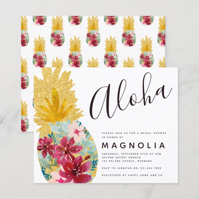 Budget Pineapple Floral Bridal Shower Invitation (Front/Back)