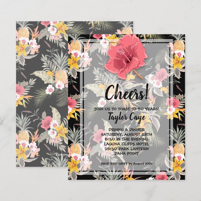 Budget Pineapple Tropical Birthday Invitations (Front/Back)