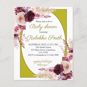 Budget Pink and Burgundy Baby Shower İnvitation 